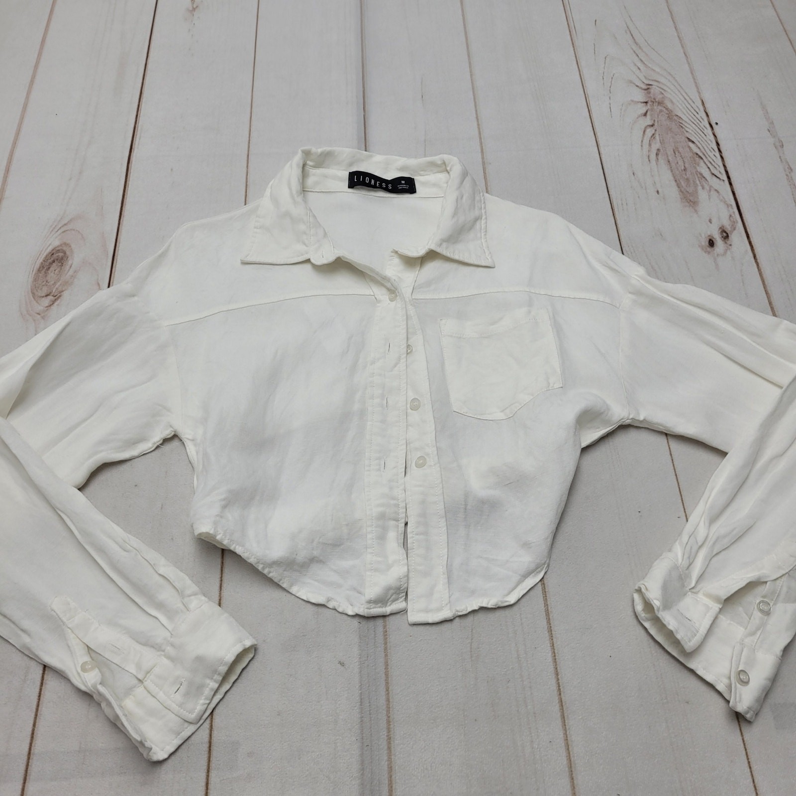 Lioness linen crop button down shirt top 