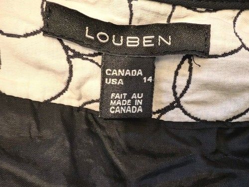 Louben Jacket White Black Quilted Circle Pattern Open Front Misses Size 14 - Picture 5 of 6