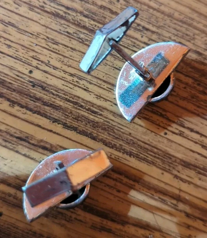 Gemelos vintage de media luna con piedra negra de plata de ley muy únicos  Foto 4 de 4