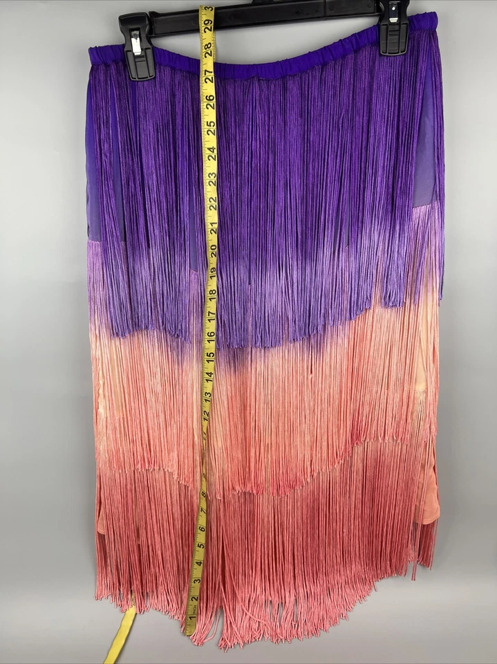 Falda de seda de longitud media con flecos en capas talla 2 púrpura-rosa Calypso St. Barth Foto 2 de 4