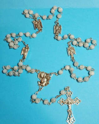 Angel Rosary Archangel Medals Michael Gabriel Raphael Uriel 6mm Glass Beads 21''