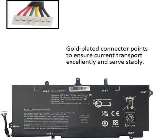 Battery BL06XL 722236-171 for HP EliteBook Folio 1040 G0 G1 G2 laptop BL06O42XL - Afbeelding 5 van 6