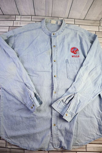 Vintage Buffalo Bills Denim Jean Shirt Shacket Mens Large True Fan LOGO - Picture 2 of 11