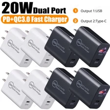 4 X 20W USB C Fast Quick Charge QC 3.0 P+PD Power Adapter Wall Charger Dual Port