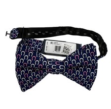 NEW Kentucky Derby Horseshoe Equestrian Print Adjustable Silk Bowtie - Navy Blue
