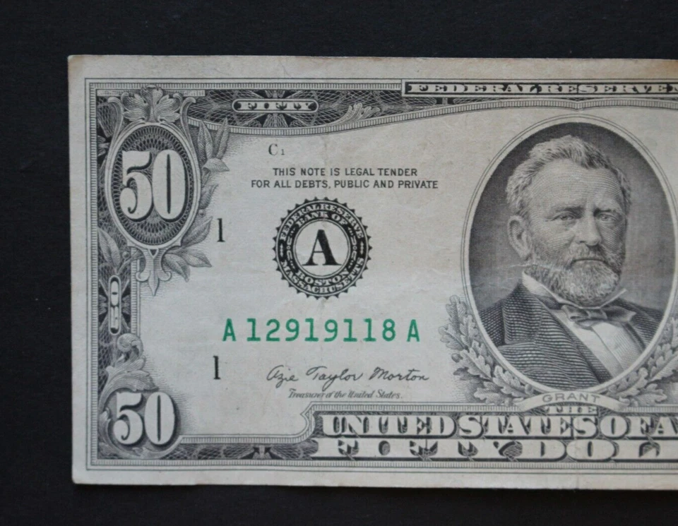 1977 $50 Federal Reserve Note/Boston/F-2119A/average circulation/Free shipping! - Image 2 of 4