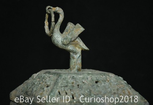 9.2" Old China Dynasty Bronze Ware Phoenix Bird Hollowing Out Square Box Statue - Picture 7 of 20