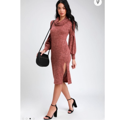 cowl neck sweater dress midi Cowlneck Sweater Dress - Tweed