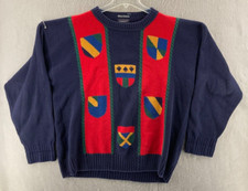 Gant Sweater Mens XL Hand Intarsia Vertical Stripes Sheild