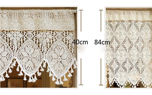 Media cortina de ganchillo estilo vintage borlas florales huecas ventana puerta panel cortina - Imagen 9 de 12