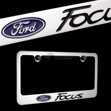 Ford Focus Chrome Plated Brass License Plate Frame With 2 Black Caps Authentic