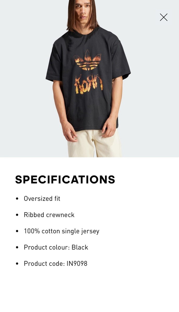 Sz XL Adidas x Korn 30th Anniversary Fire Flame Graphic Tee Shirt