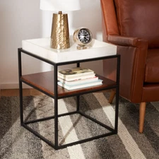 SAFAVIEH Kya 2-Tier Accent Table | White / Walnut |