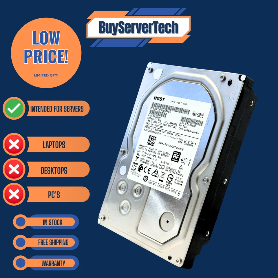 HGST 0F22807 3TB 7200RPM SAS 12Gbps 3.5" HDD | HUS726030AL5211 | 1YR Warranty - Image 4 of 4