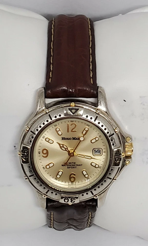 Reloj analógico de buceo enchapado en 18K diseño euro auténtico Hugo Maxx para dama 10143 B3 Foto 4 de 4