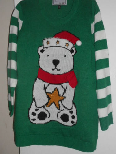 Derek Heart Juniors Green Acrylic L/Sleeve Bear Ugly Christmas Sweater 1X 049 - Picture 4 of 5