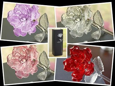 Waterford Crystal Rose-Fleurology Flower Pink Red Lavender Clear New In Box