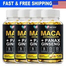 Ashwagandha Maca Panax Ginseng Capsules Peruvian Extract Organic Vitamins 120pc