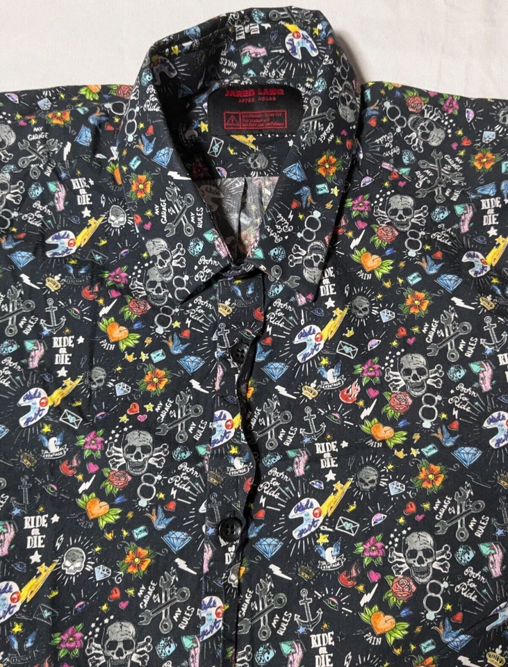 Camisa JARED LANG AFTER HOURS Hombre Mediana Negra RIDE OR DIE MY GARAGE MT RULES AOP Foto 2 de 4