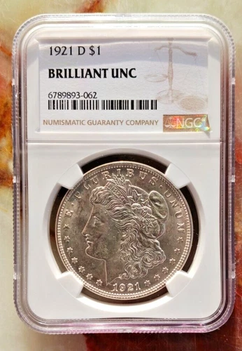 BU 1921-D Morgan Silver Dollar NGC Brown Label. LOW SHIPPING!!