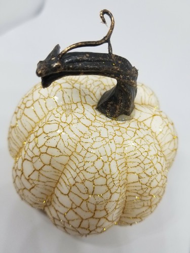 Deko Halloween Styropor Gold Glitzer Weiß Kürbis 31/2" Durchmesser - Bild 3 von 12