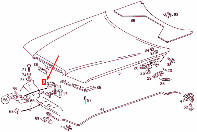 Loquet supérieur de capot moteur Mercedes-Benz E W124 A1248800360 d'origine