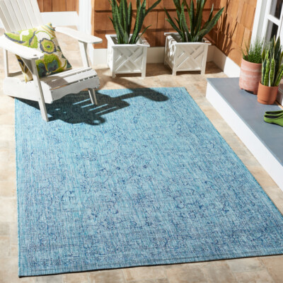 SAFAVIEH Outdoor CY8680-39412 Courtyard  Aqua / Navy Rug