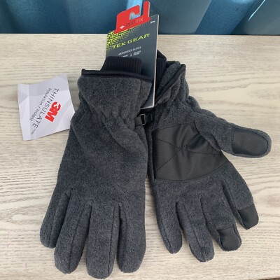 NEW Tek Gear Microfleece Touch Screen Water Resistant Gloves Gray S/M