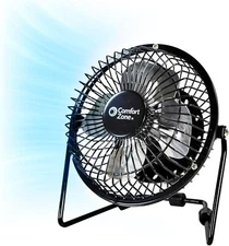 Comfort Zone Mini Desk Fan, USB or Power Cord, Portable  All Metal, 360 Tilt