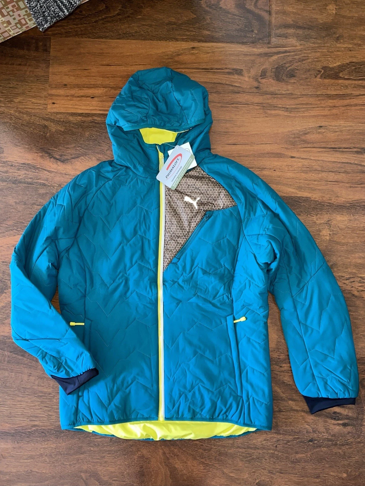 PUMA Men MEDIUM Storm HOODED PRIMALOFT JACKET COAT Zip Insulated Warm Puffer NWT