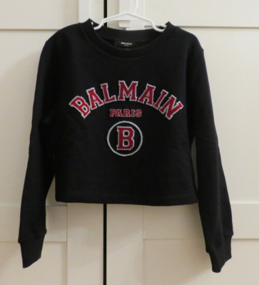 Balmain girls black cropped sweatshirt red fuzzy logo size 8