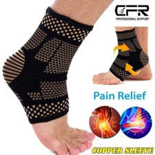 Copper Ankle Support Brace Compression Sleeve Foot Pain Relief Jogging Sprain @