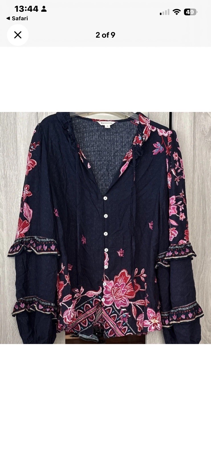 Monsoon Kayla Printed Dobby Blouse shirt Navy Size Medium RRP £58.99 New QVC image 4