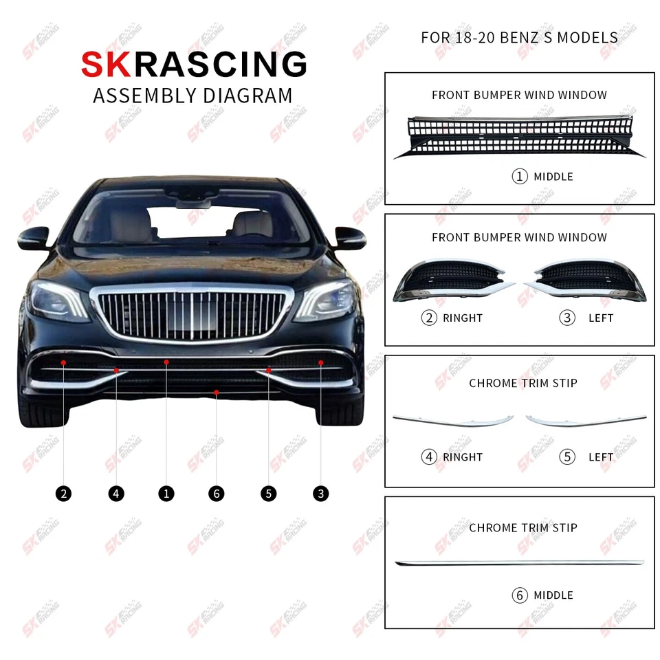Rejilla delantera cromada ABS con ACC para Mercedes Benz W222 S450 S560 2018-2020 Foto 4 de 4