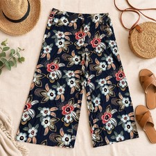 Ann Taylor Loft Navy Blue Floral Wide Leg Crop Pants NWT Size 10 23208469