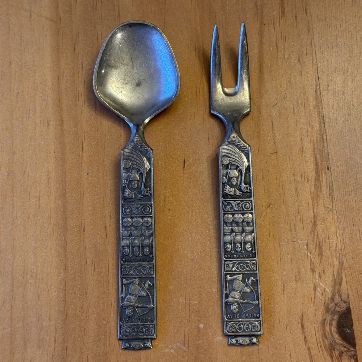 VINTAGE KONGE-TINN NORWEGIAN PEWTER Salad Serving FORK & SPOON