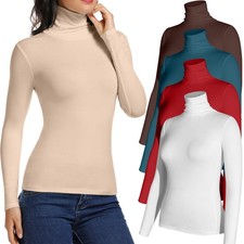Women's Basic High Turtleneck Soft Fitted Tank Tops Shirt Long Sleeves Neck Tops