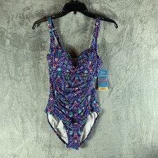 Swim Solutions Women's Swimsuit 8 One Piece Ruched Geometric Print Tummy Control