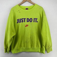 Vintage NIKE Sweatshirt L JUST DO IT 80s Swoosh Fleece Pullover Green Made USA
