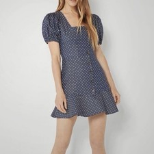 BCBGMAXAZRIA Navy Blue Puff Sleeve Polka Dot Dress Size Small NWT