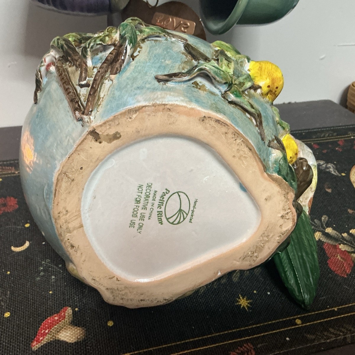 Vintage Parrott Lemon Tree Ceramic Planter Hand Painted Pacific