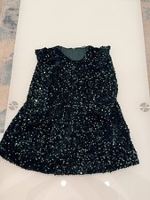 Girls Black Silver Sequin A-Line Short Ruffle Sleeve Party Dress Size 5/6