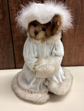 Bearington Collection Winter Teddy Bear Plush White Coat Faux Fur Trim Figure