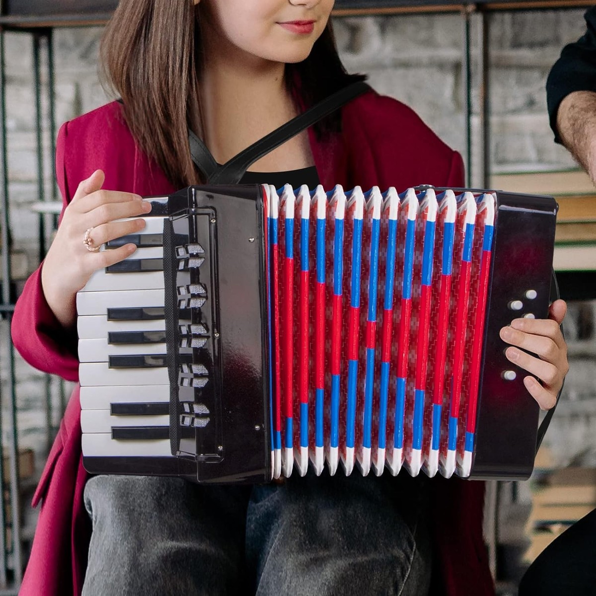 Accordion, 17 Keys Piano Accordion for Kids Students 8 Bass 17-Key