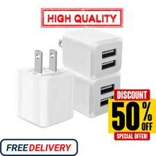 3- Pack, USB Wall Charger, Dual Port USB Cube Power Adapter Charger Plug Bloc...