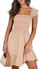 Women s Summer Sundress Sleeveless Backless Smocked Ruffle Boho Beach Dress