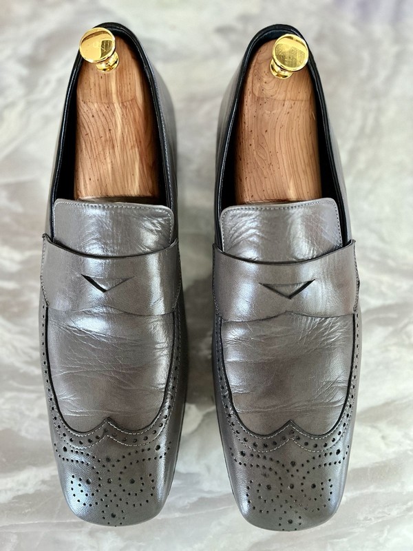 Prada Gray Leather Dress Shoes, 10.5US