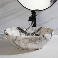 Lavabo bagno ovale marmo bianco 16x14" lavabo ceramica + rubinetto nero