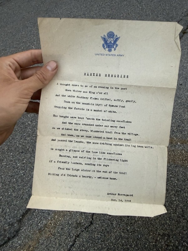 1944 WW2 “Winter Memories” Poem Letter Rare