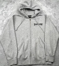 Thrasher Hoodie Men Small Heather Gray Skate Punk Surf Full Zip San Francisco